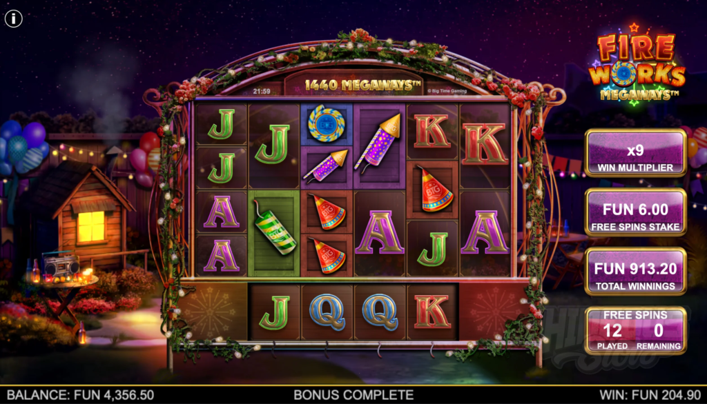 feature play on fireworks megaways slot game