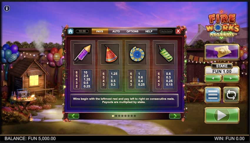 game play on fireworks megaways slot
