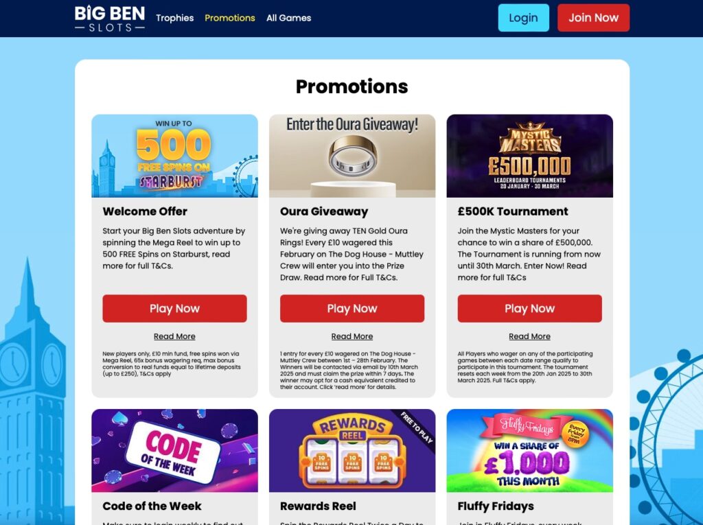 Big Ben Slots Promotions page