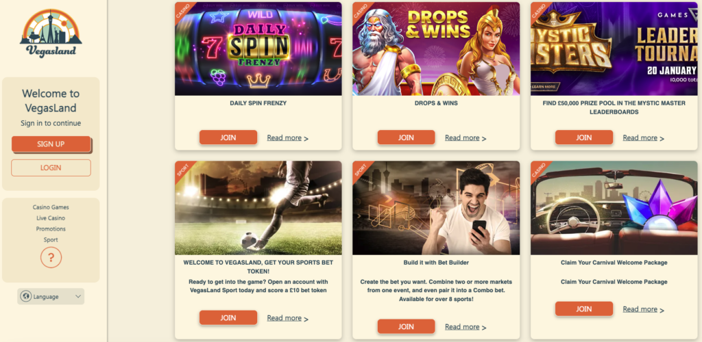 VegasLand promotions.