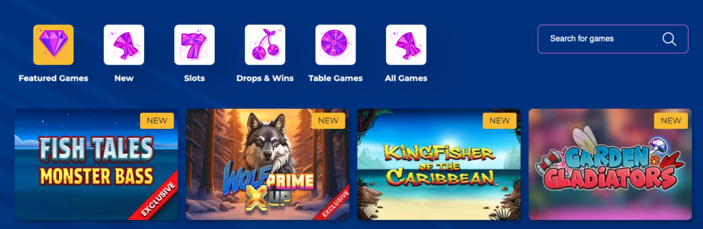 game selection at slots n'play casino