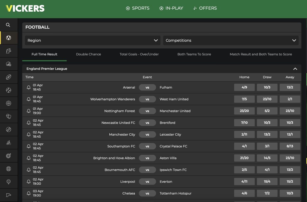 Bet Vickers sports betting markets