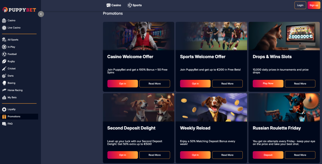 PuppyBet promotions.