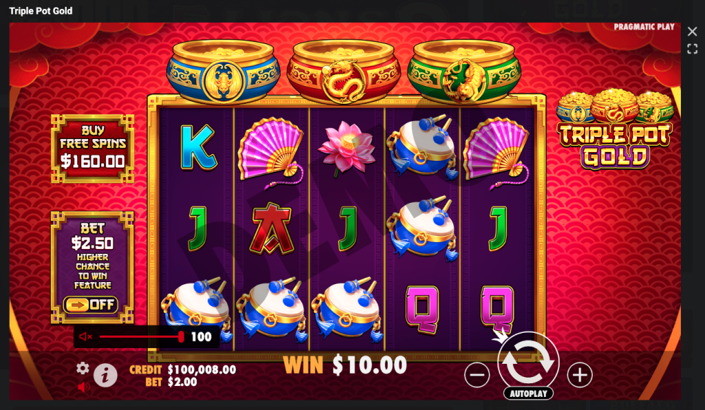 Triple Pot Gold gaming grid.