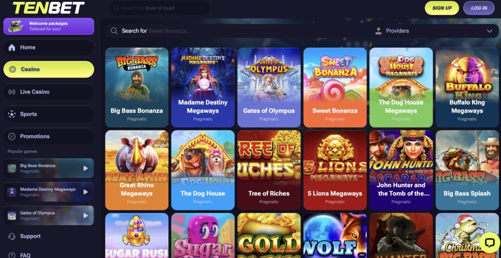 Tenbet casino games library 