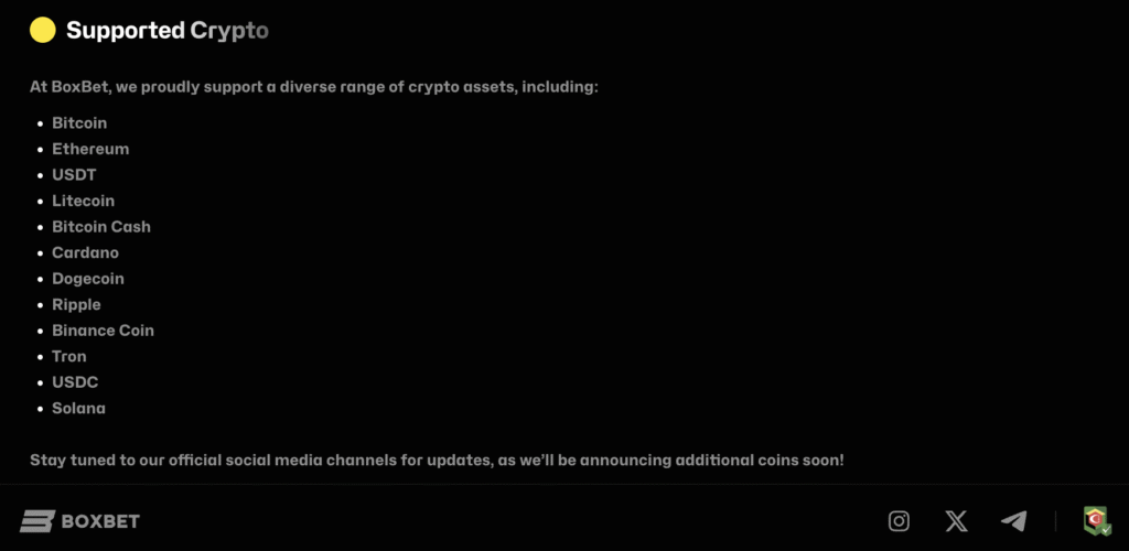 BoxBet banking options.