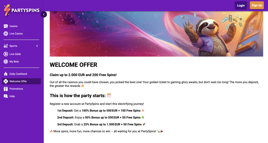 PartySpins Welcome Offer.