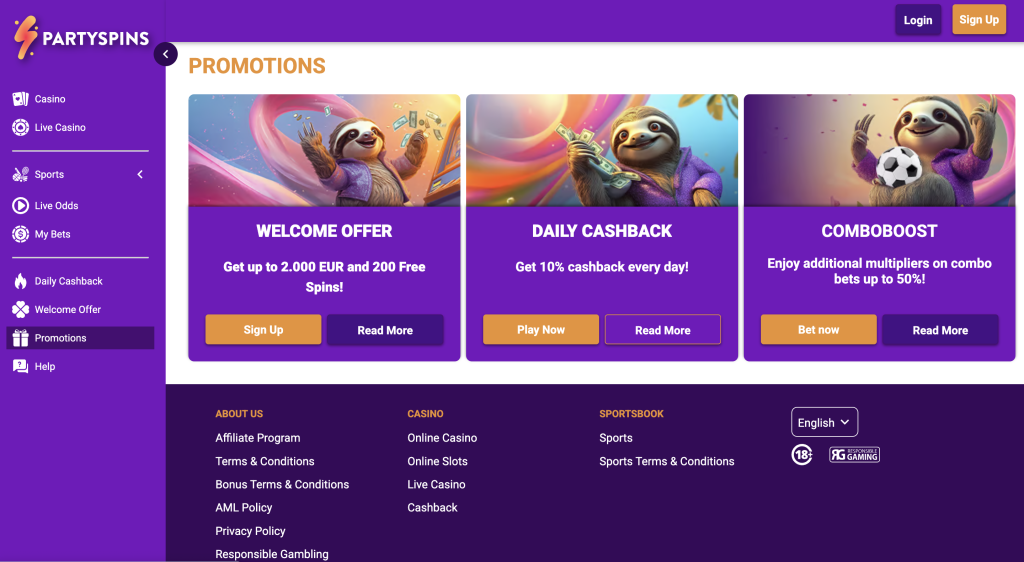 PartySpins ongoing promotions. 