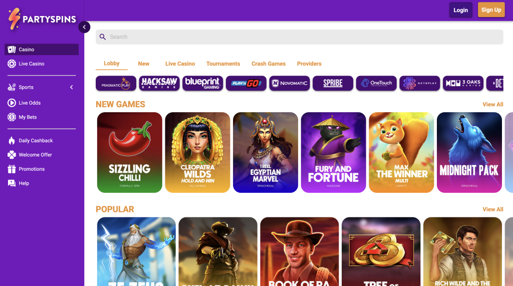 PartySpins games.