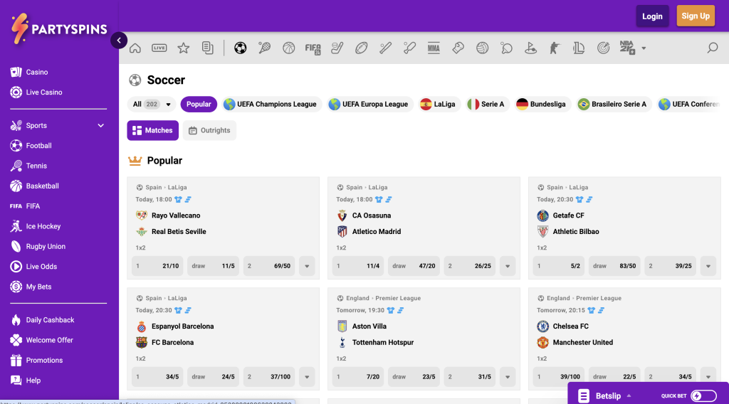 PartySpins sports betting.