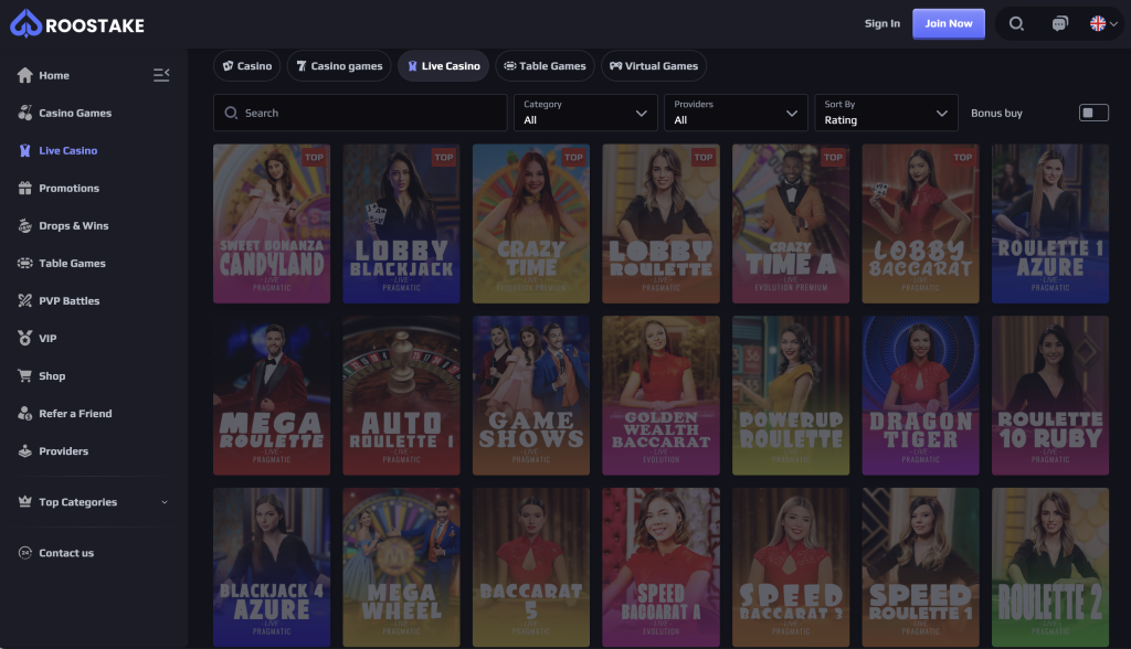 RooStake Live Casino Games.