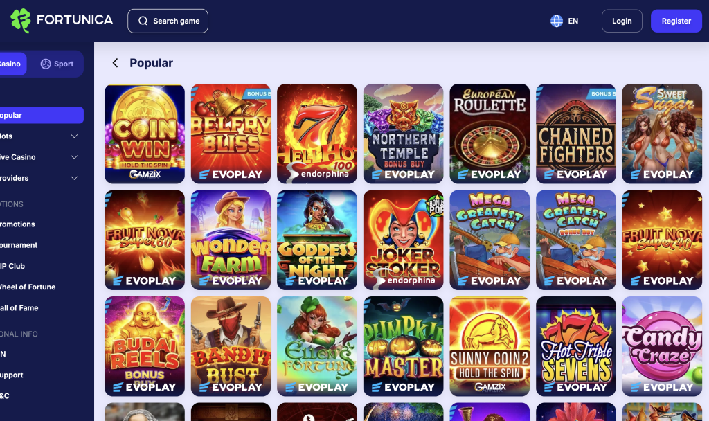 fortunica game selection