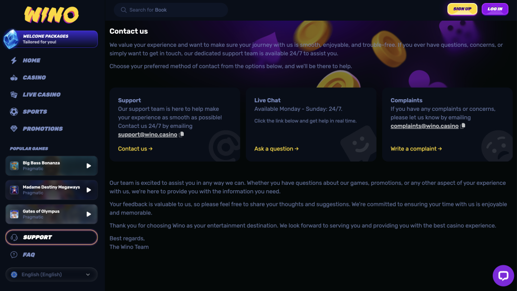 Wino contact information.