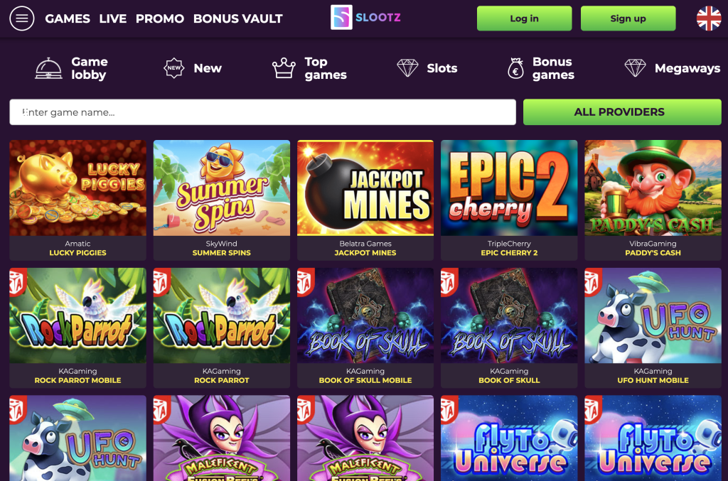 game options at slootz.io casino 