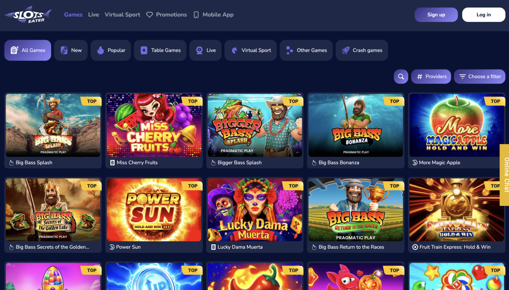 game options at slotseater casino