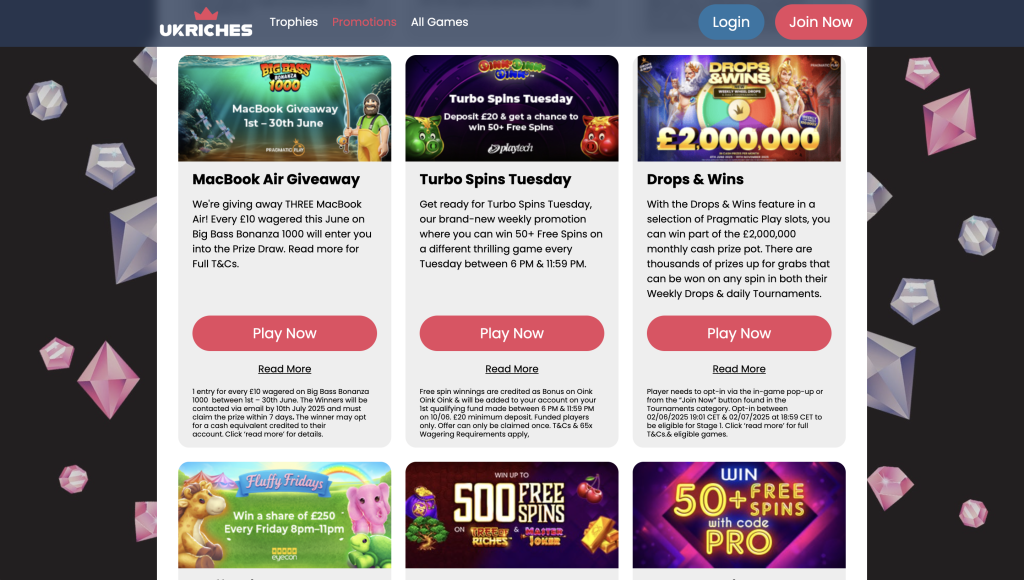UK Riches ongoing promotions.