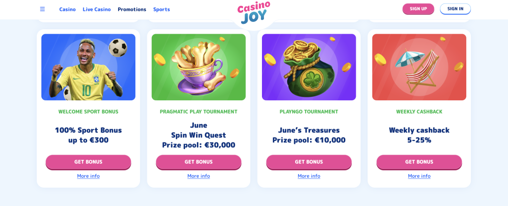 Casino Joy promotions.