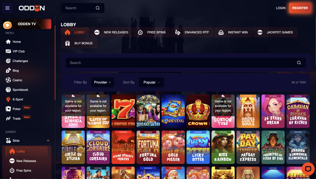 Odden Casino games.