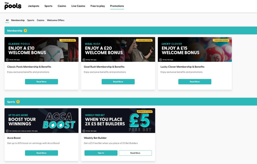 The Pools promotions page