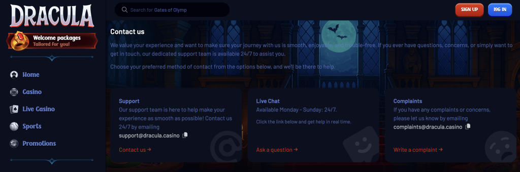 Dracula contact information. 