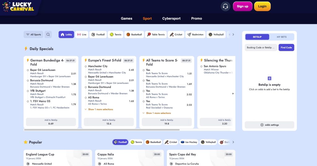 Lucky Carnival Sportsbook section