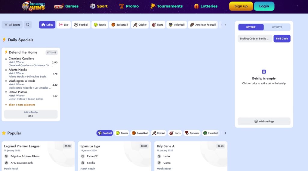 Midnight Wins Sportsbook section