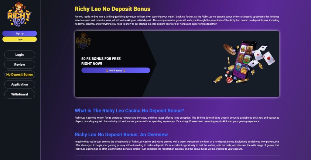 Richy Leo Casino no deposit welcome offer