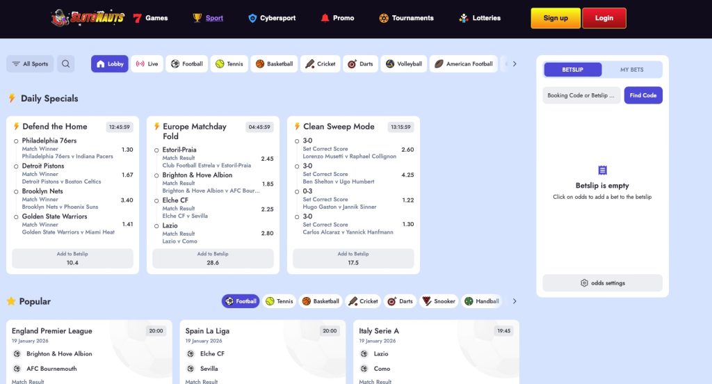 Sloto Nauts Sportsbook section