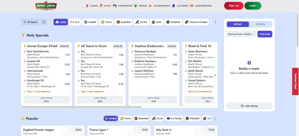 Shiny Joker Sportsbook section 