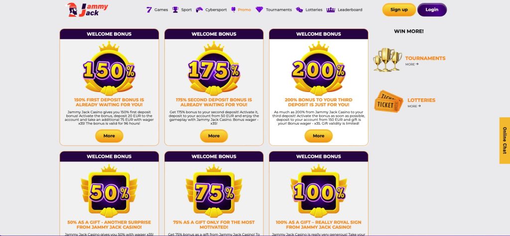 Jammy Jack Welcome Bonus section