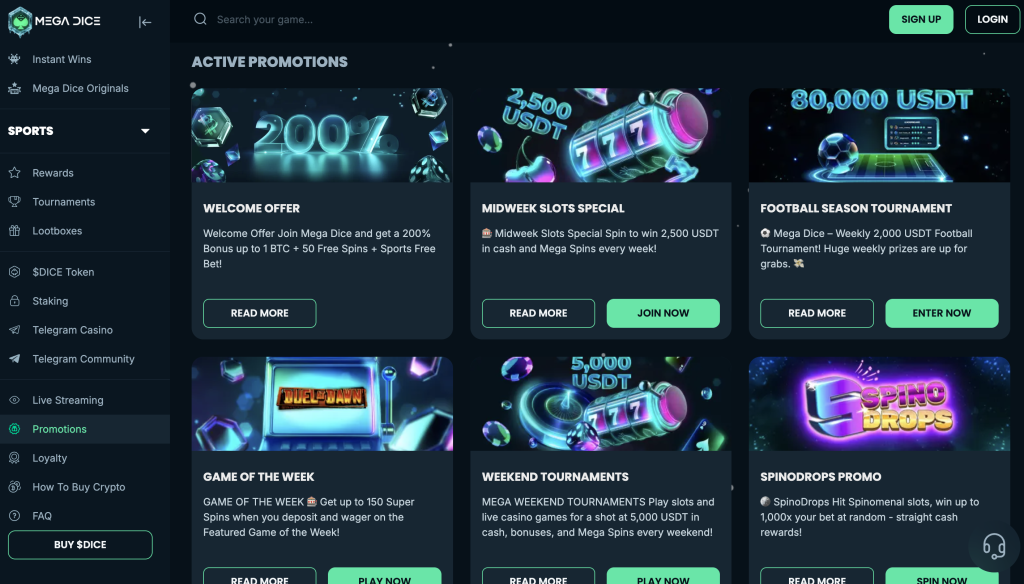 mega dice casino promotions