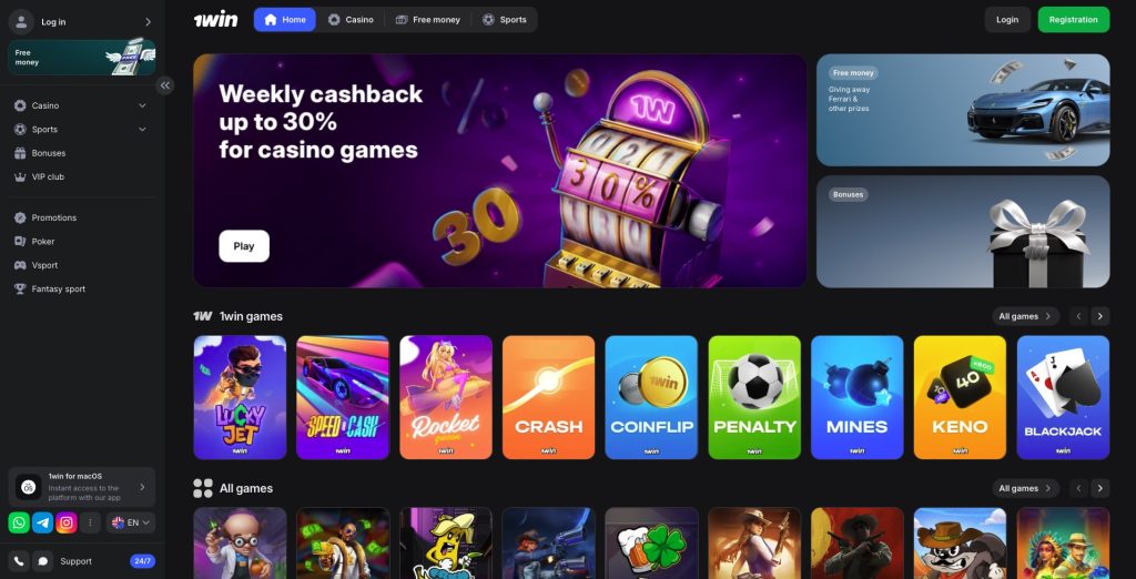1 Win Casino homepage