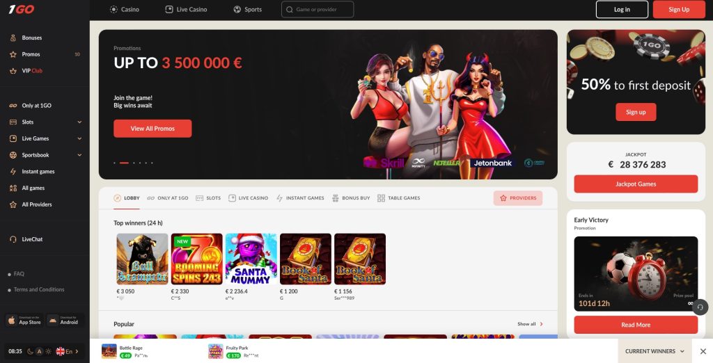 1 Go Casino Homepage