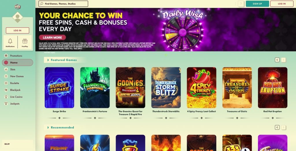 777 Casino homepage